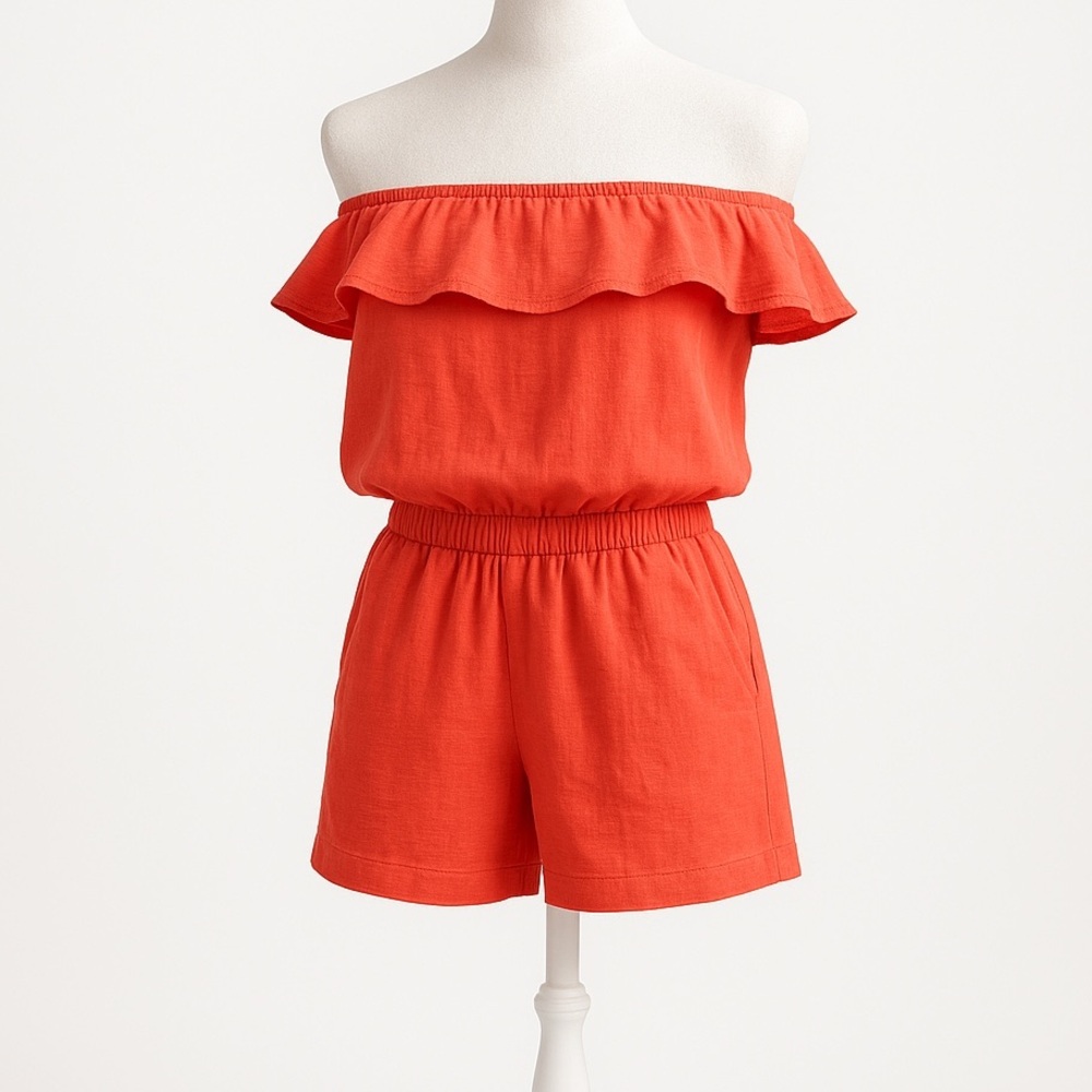 Karlie Linen Ruffle Romper in Coral Size Small NWT
